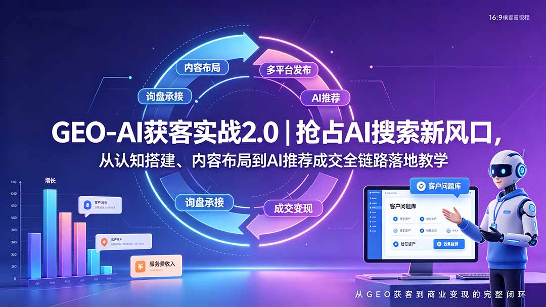 GEO-AI获客实战|抢占AI搜索新风口,从认知搭建、内容布局到AI推荐成交全链路落地教学-小艾项目网