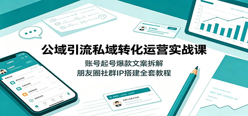 公域引流私域转化运营实战课：账号起号爆款文案拆解，朋友圈社群IP搭建全套教程-小艾项目网