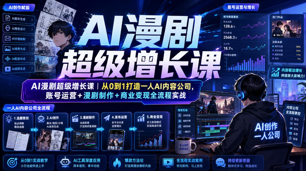 AI漫剧超级增长课｜从0到1打造一人AI内容公司，账号运营+漫剧制作+商业变现全流程实战-小艾项目网