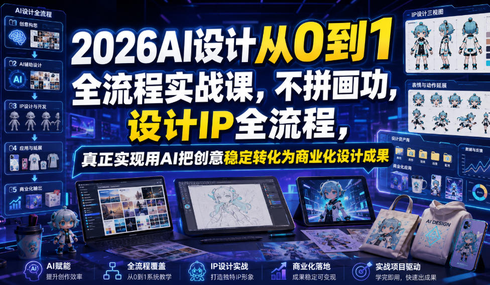 2026AI设计从0到1全流程实战课,不拼画功,设计IP全流程,真正实现用AI把创意稳定转化为商业化设计成果-小艾项目网