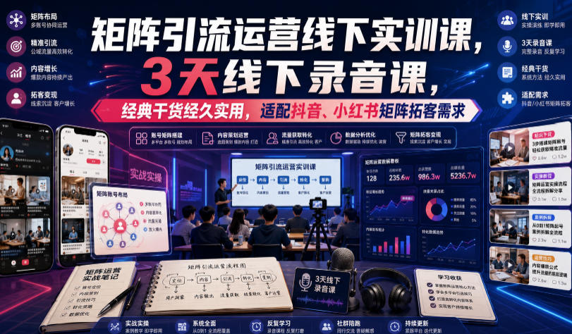嗨推矩阵引流运营线下实训课，3天线下录音课，经典干货经久实用，适配抖音、小红书矩阵拓客需求-小艾项目网