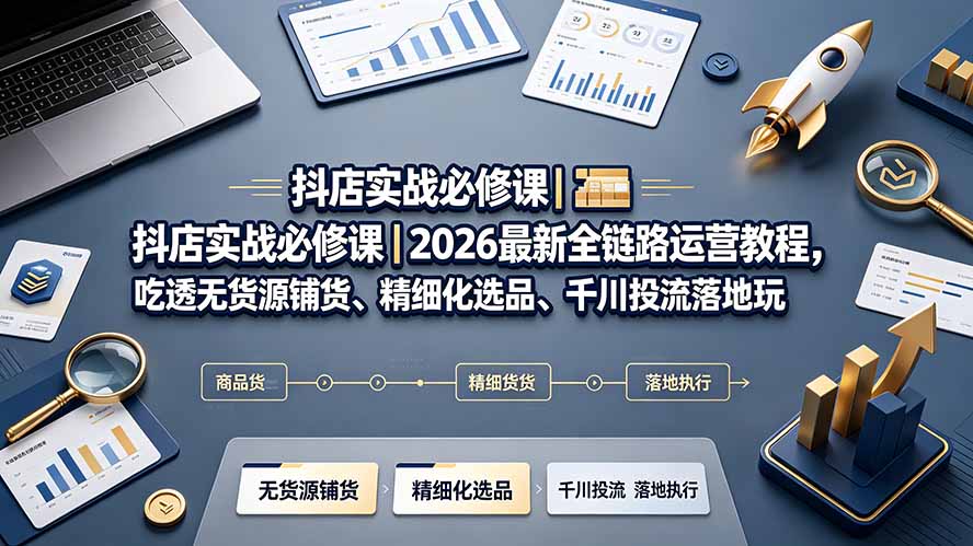抖店实战必修课|2026最新全链路运营教程,吃透无货源铺货、精细化选品、千川投流落地玩法-小艾项目网