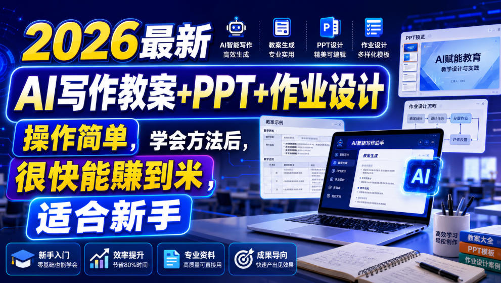 2026最新AI写作教案+PPT+作业设计，操作简单，学会方法后，很快能賺到米，适合新手-小艾项目网