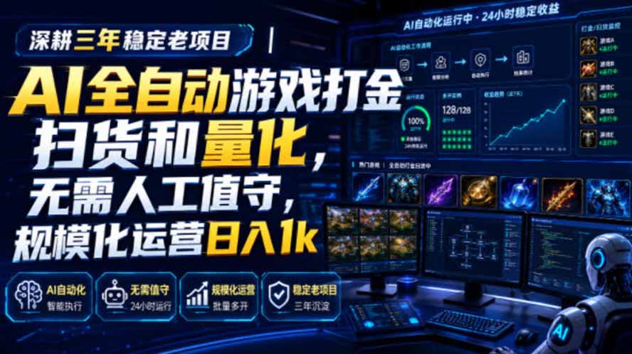 AI全自动游戏打金扫货和量化，规模化运营日入1k，深耕三年稳定老项目！-小艾项目网