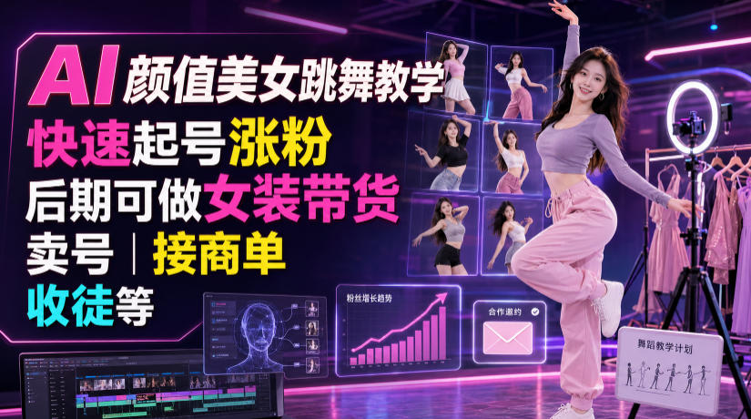 AI颜值美女跳舞教学，快速起号涨粉，后期可做女装带货，卖号，接商单，收徒等-小艾项目网
