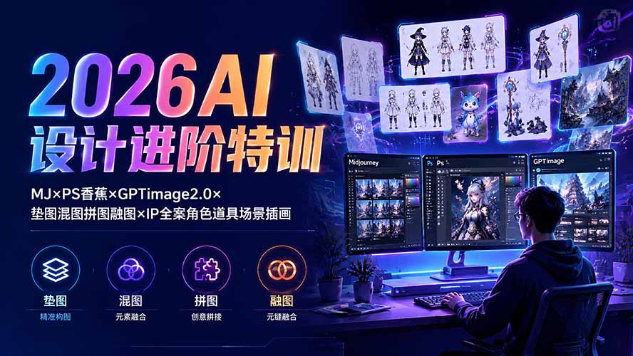 2026AI设计进阶特训:MJ×PS香蕉×GPTimage2.0×垫图混图拼图融图×IP全案角色道具场景插画-小艾项目网