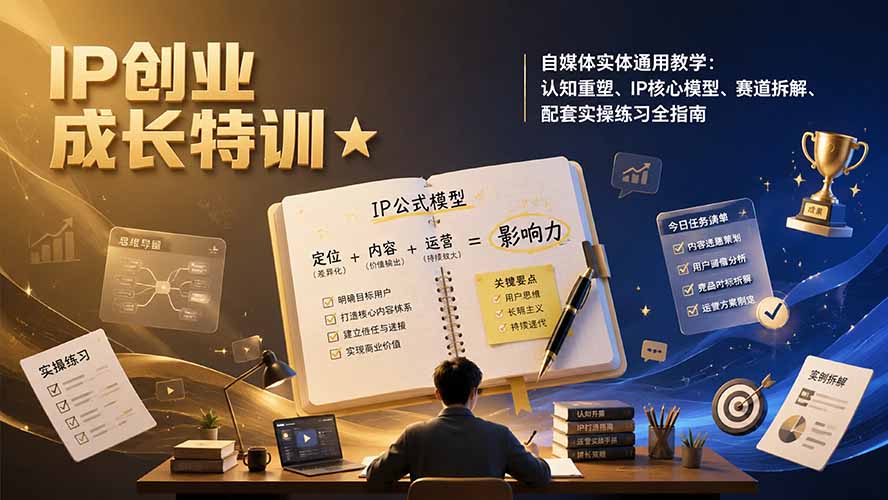 IP创业成长特训★自媒体实体通用教学：认知重塑、IP核心模型、赛道拆解、配套实操练习全指南-小艾项目网