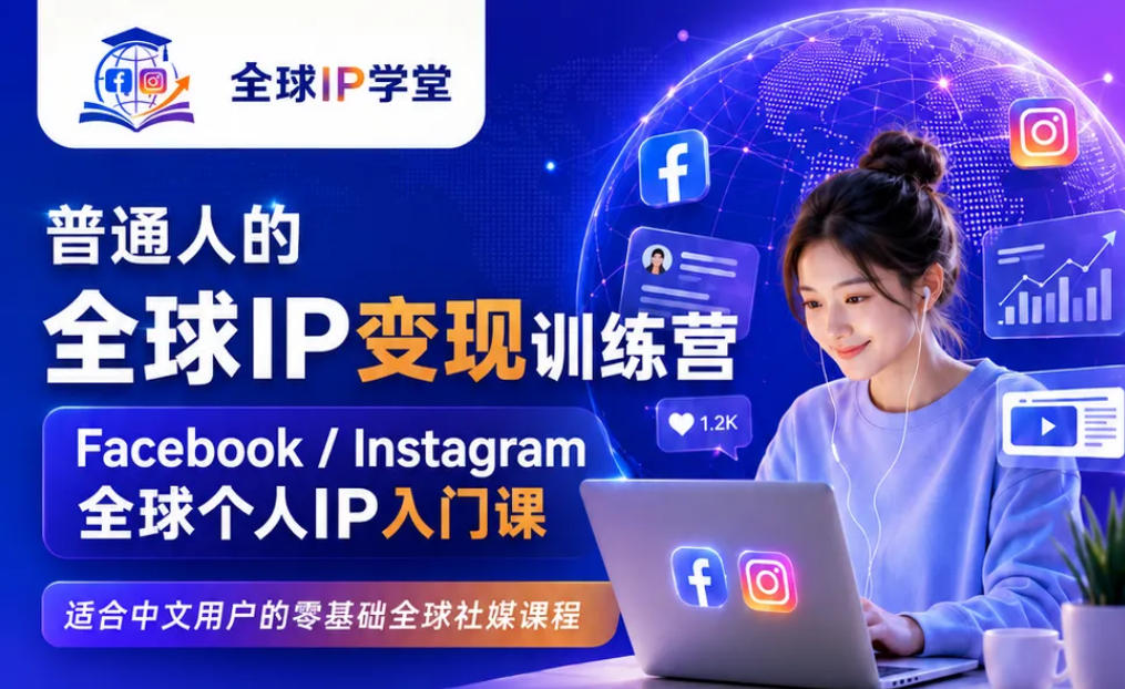 普通人的全球IP变现训练营，Facebook/Instagram全球个人IP入门课，零基础全球社媒课程-小艾项目网
