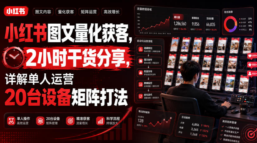 小红书图文量化获客，2小时干货分享，详解单人运营20台设备矩阵打法-小艾项目网
