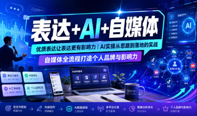 表达+AI+自媒体，优质表达让表达更有影响力|AI实操从思路到落地的实战|自媒体全流程打造个人品牌与影响力-小艾项目网