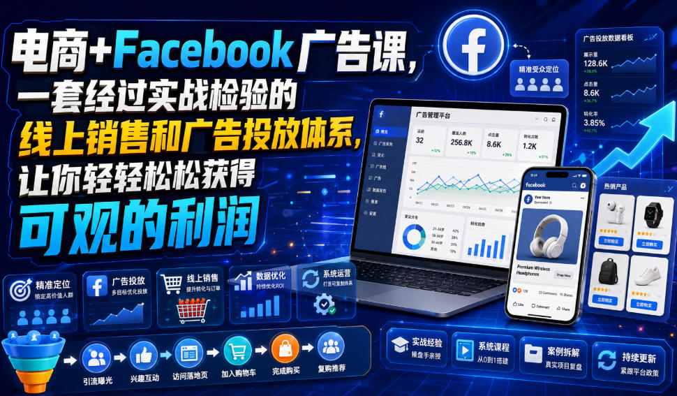 电商+Facebook广告课，一套经过实战检验的线上销售和广告投放体系，让你轻轻松松获得可观的利润【原创双语字幕】-小艾项目网