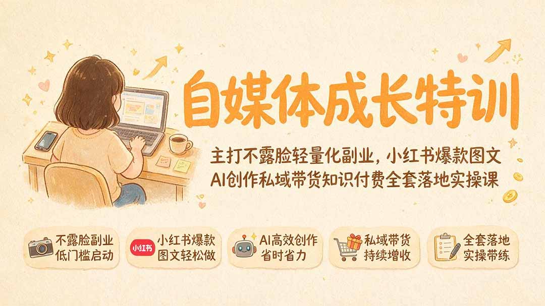 自媒体成长特训｜主打不露脸轻量化副业，小红书爆款图文AI创作私域带货知识付费全套落地实操课-小艾项目网
