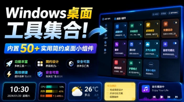 Windows桌面工具集合！内置50+实用简约桌面小组件，含截图、录屏、翻译、天气等，多秘工具箱-小艾项目网