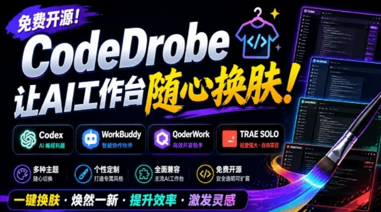 免费开源的CodeDrobe，让AI工作台随心换肤，支持Codex、WorkBuddy等，免费且本地运行！-小艾项目网