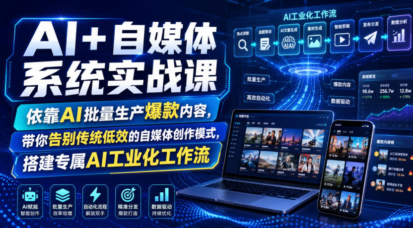 AI+自媒体系统实战课，依靠AI批量生产爆款内容，带你告别传统低效的自媒体创作模式，搭建专属AI工业化工作流-小艾项目网
