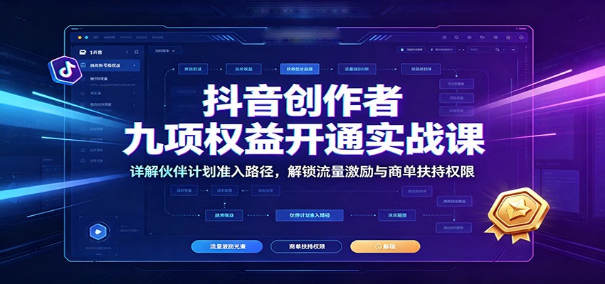 抖音创作者九项权益开通实战课：详解伙伴计划准入路径，解锁流量激励与商单扶持权限-小艾项目网