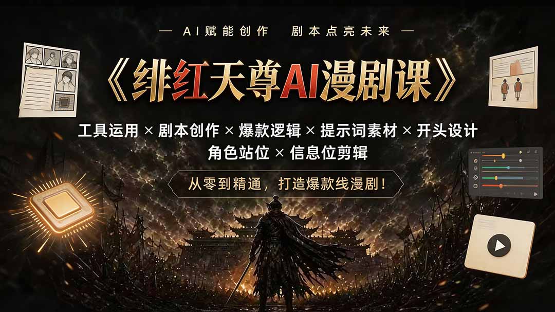 绯红天尊AI漫剧课｜工具运用×剧本创作×爆款逻辑×提示词素材×开头设计×角色站位×信息位剪辑-小艾项目网