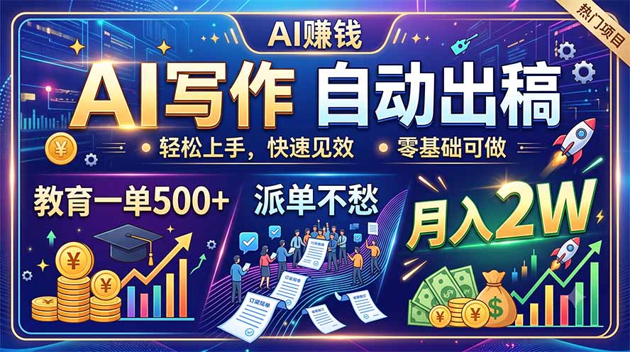 AI写作自动出稿，教育一单500+，派单不愁，月入2W-小艾项目网