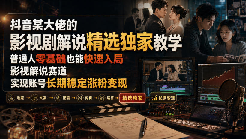 抖音某大佬的影视剧解说精选独家教学,普通人零基础也能快速入局影视解说赛道,实现账号长期稳定变现-小艾项目网