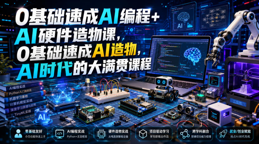 0基础速成AI编程+AI硬件造物课,0基础速成AI造物,AI时代的大满贯课程-小艾项目网