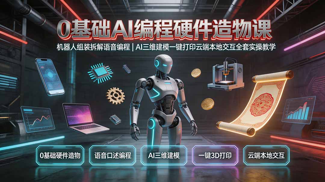 0基础AI编程硬件造物课|机器人组装拆解语音编程,AI三维建模一键打印云端本地交互全套实操教学-小艾项目网