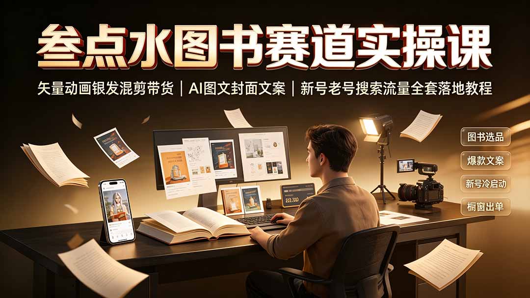叁点水图书赛道实操课｜矢量动画银发混剪带货，AI图文封面文案，新号老号搜索流量全套落地教程-小艾项目网