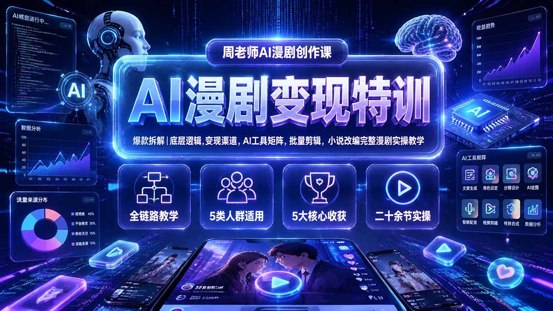 AI漫剧变现特训★爆款拆解｜底层逻辑，变现渠道，AI工具矩阵，批量剪辑，小说改编完整漫剧实操教学-小艾项目网