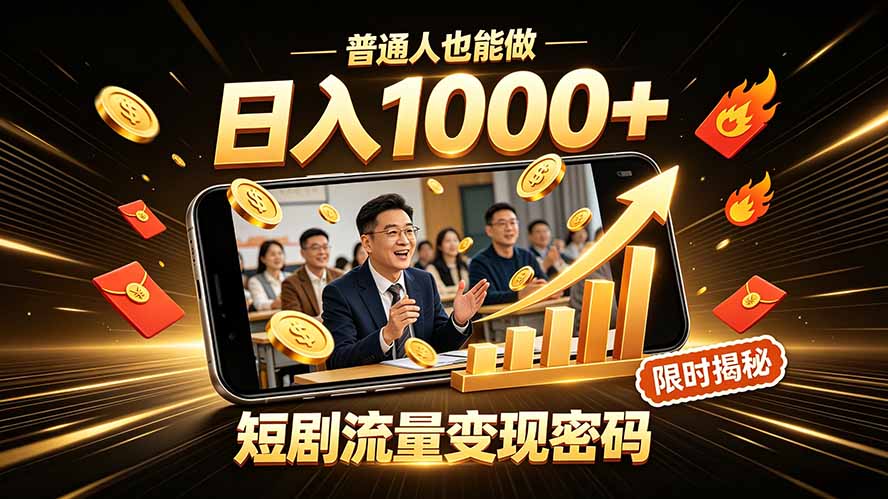 一部手机做短剧分发，不用真人出镜、不用拍摄剧本，快手流量变现日赚千元-小艾项目网