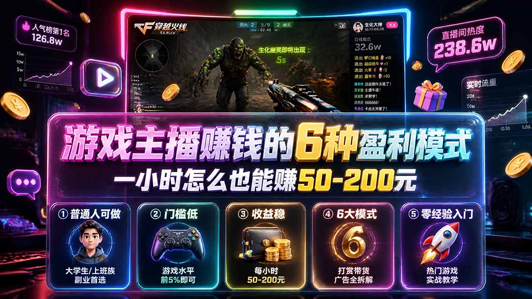 付费文章：游戏主播赚钱的6种盈利模式，一小时怎么也能赚50-200元-小艾项目网