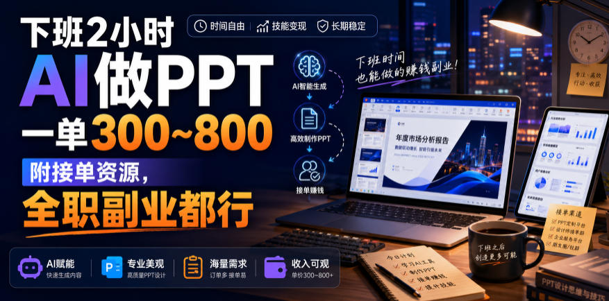 下班2小时AI做PPT,一单300~800,附接单资源,全职副业都行【揭秘】-小艾项目网