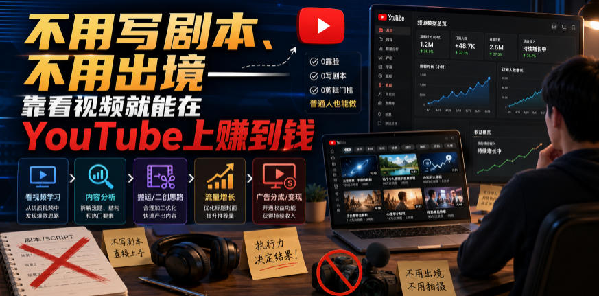 不用写剧本、不用出境——靠看视频就能在YouTube上賺到钱【原创双语字幕】-小艾项目网