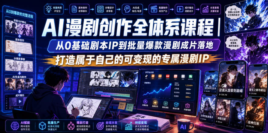 AI漫剧创作全体系课程|从0基础剧本IP到批量爆款漫剧成片落地,打造属于自己的可变现的专属漫剧IP-小艾项目网
