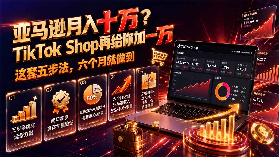 亚马逊月入十万？TikTok Shop再给你加一万——这套五步法，六个月就做到【原创双语字幕】-小艾项目网