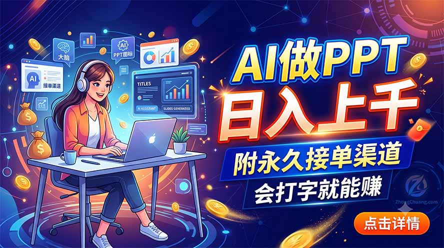AI做PPT日入上千，附永久接单渠道，会打字就能赚-小艾项目网