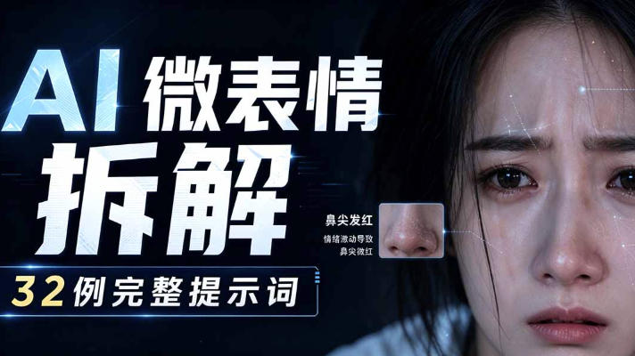 AI微表情拆解提示词合集,精准调控AI角色表情,可直接复用,0基础也能调出影视级表情变化