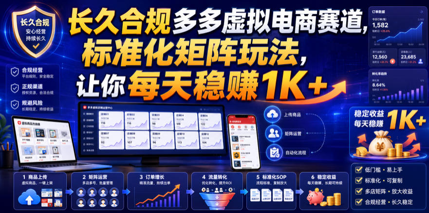 长久合规多多虚拟电商赛道，标准化矩阵玩法，让你每天稳賺1K+【揭秘】-小艾项目网