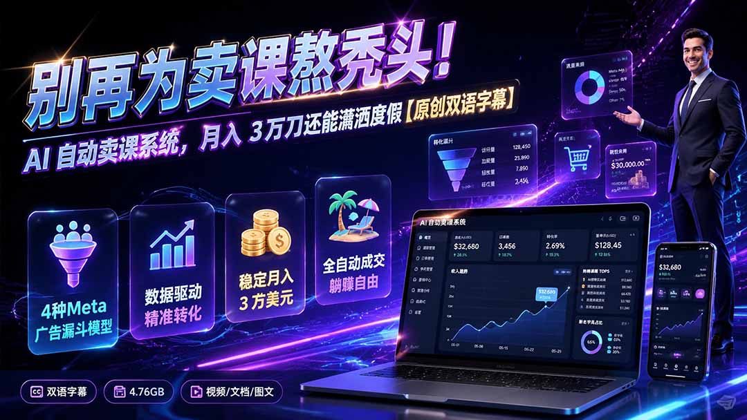 别再为卖课熬秃头！AI 自动卖课系统，月入 3 万刀还能潇洒度假【原创双语字幕】-小艾项目网