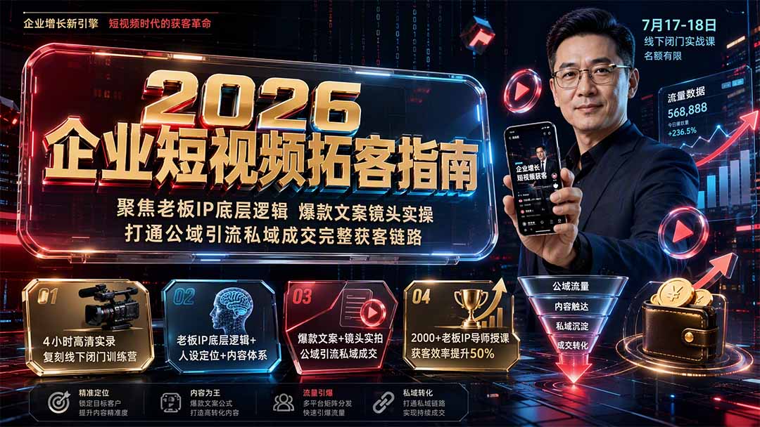 2026企业短视频拓客指南:聚焦老板IP底层逻辑,爆款文案镜头实操,打通公域引流私域成交完整获客链路-小艾项目网