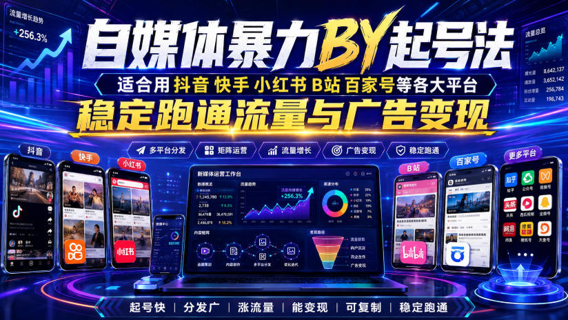 自媒体暴力搬运起号法,适合用抖音快手小红书B站百家号等各大平台,稳定跑通流量与广告变现-小艾项目网