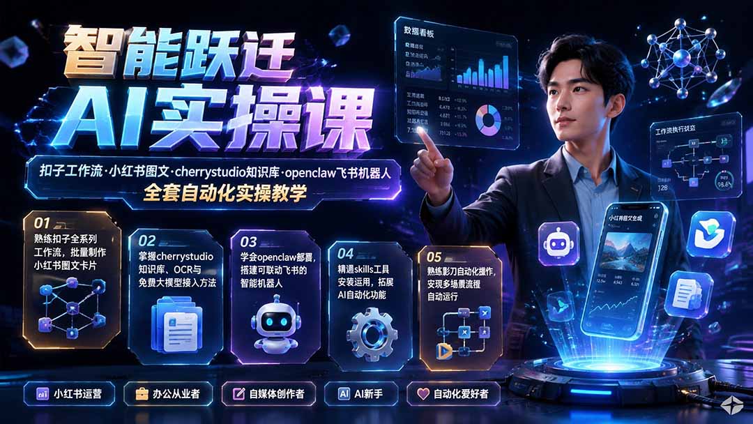 智能跃迁 AI实操课|扣子工作流小红书图文搭建,cherrystudio知识库openclaw飞书机器人全套自动化实操教学-小艾项目网