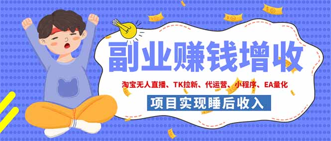 2026年多个真实落地副业项目,手把手带你搭建被动收入管道(淘宝无人直播、海外TK拉新...-小艾项目网