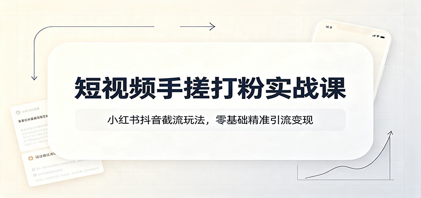 短视频手搓打粉实战课：小红书抖音截流玩法，零基础精准引流变现-小艾项目网