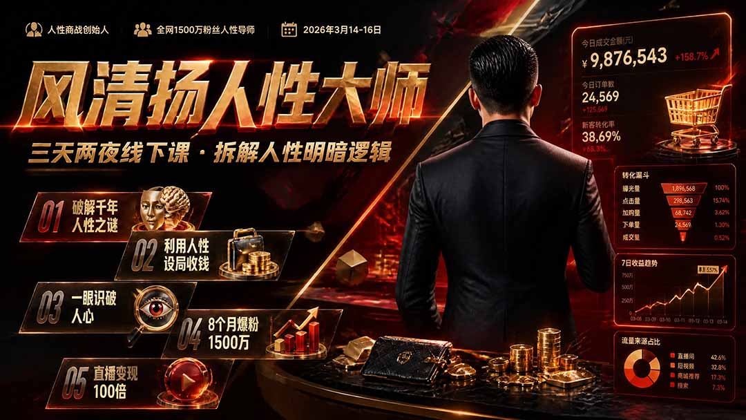风清扬人性大师-三天两夜3月14-16线下课2026年｜拆解人性明暗逻辑，识人避坑，千万粉涨粉+直播百倍变现实战教学-小艾项目网