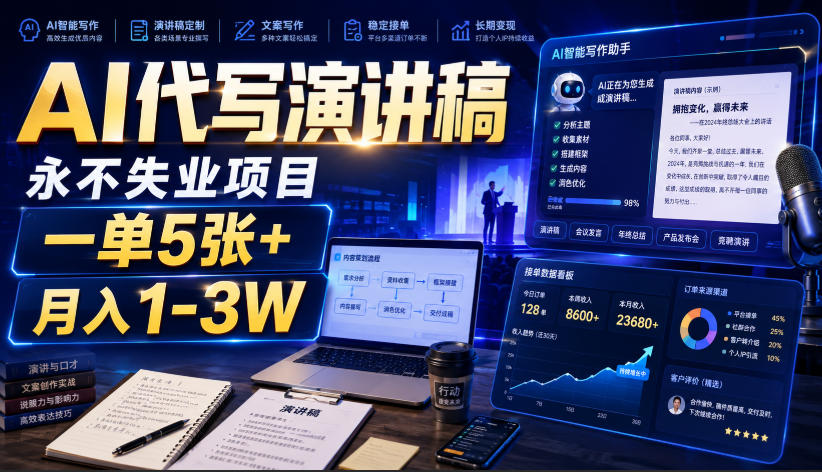 AI代写演讲稿,永不失业项目,一单5张+,月入1-3W【揭秘】-小艾项目网