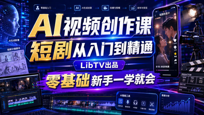 AI视频创作课，短剧从入门到精通，LibTV出品，零基础新手一学就会-小艾项目网