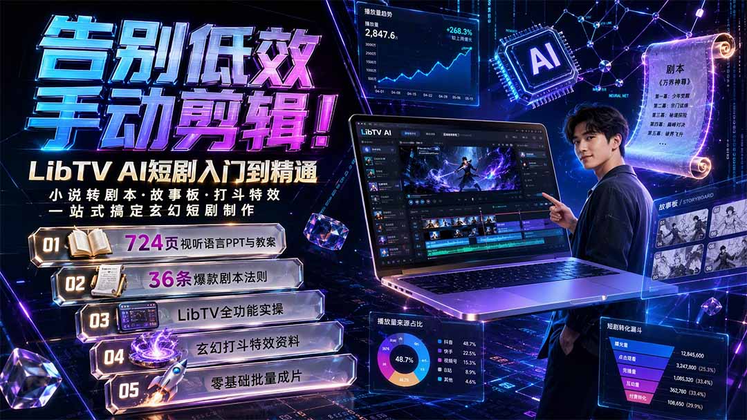 告别低效手动剪辑!LibTV AI短剧入门到精通,小说转剧本方法,故事板打斗特效一站式搞定玄幻短剧制作-小艾项目网