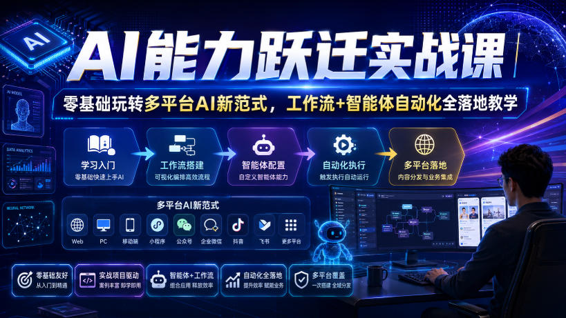 AI能力跃迁实战课|零基础玩转多平台AI新范式,工作流+智能体自动化全落地教学-小艾项目网