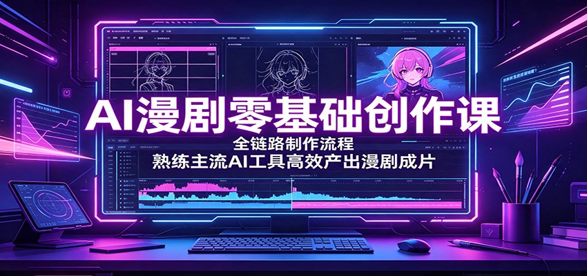 AI漫剧零基础创作课：全链路制作流程，熟练主流AI工具高效产出漫剧成片-小艾项目网
