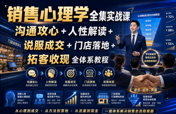 销售心理学全集实战课｜沟通攻心+人性解读+说服成交+门店落地+拓客收现全体系教程-小艾项目网