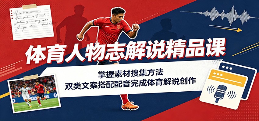 体育人物志解说精品课：掌握素材搜集方法，双类文案搭配配音完成体育解说创作-小艾项目网